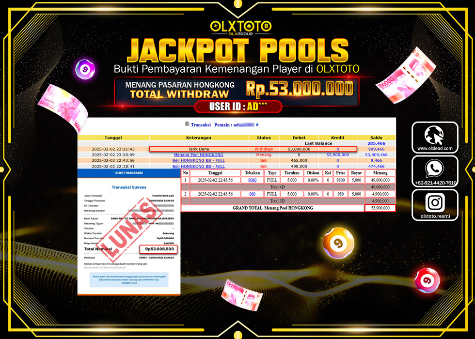 OLXTOTO JACKPOT  TOGEL POOL HONGKONG Rp.53.000.000.,- LUNAS