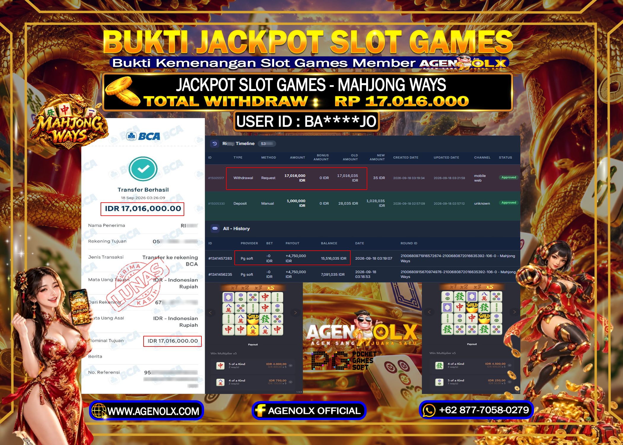 AGENOLX JACKPOT SLOT MAHJONG WAYS  RP 17.016.000 - LUNAS
