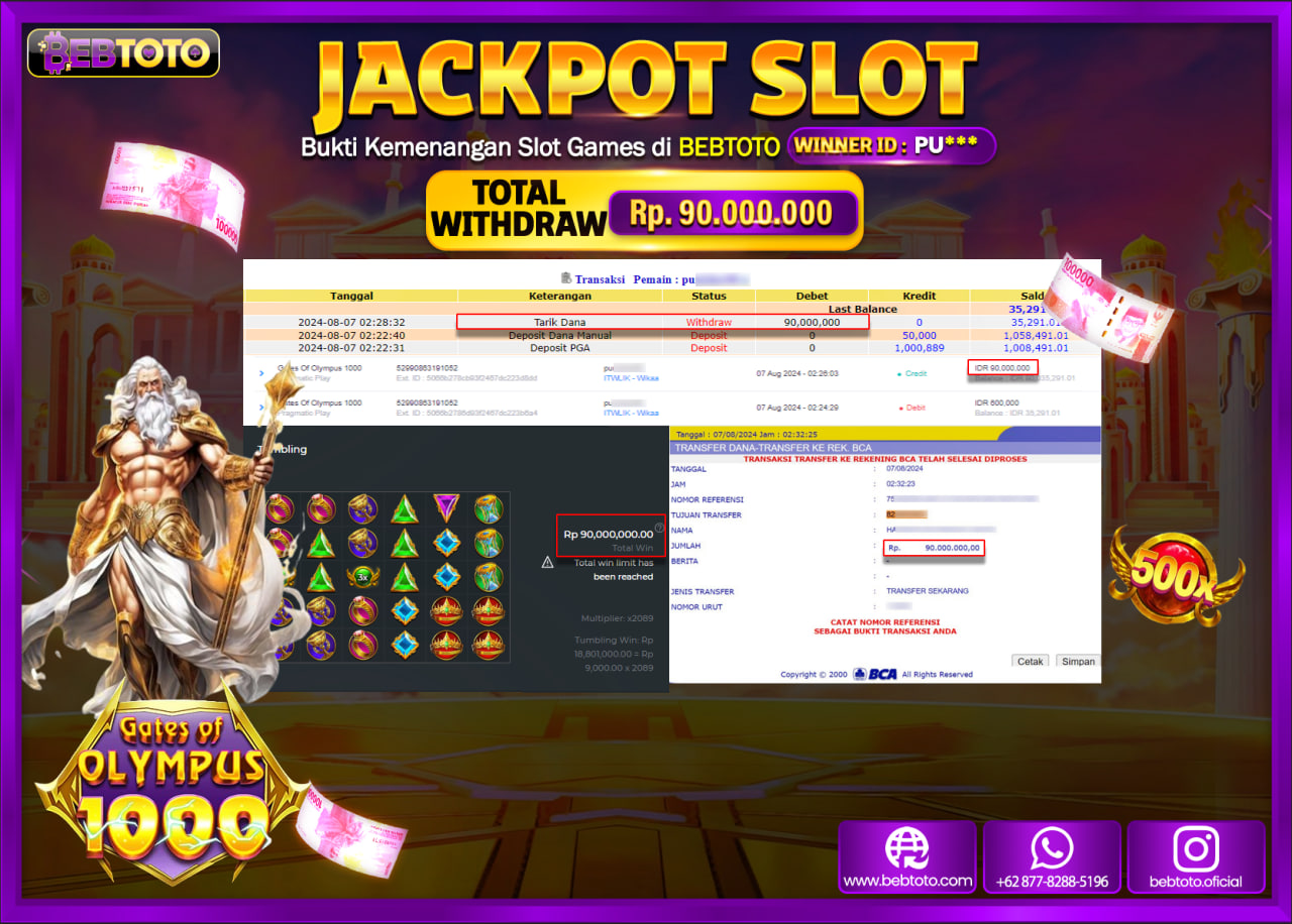 JACKPOT SLOT BEBTOTO Gates Of Olympus 1000 Rp.90.000.000.,- LUNAS