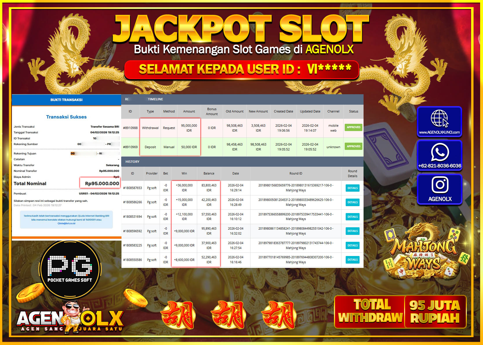 AGENOLX JACKPOT SLOT MAHJONG WAYS Rp 95.000.000 - LUNAS