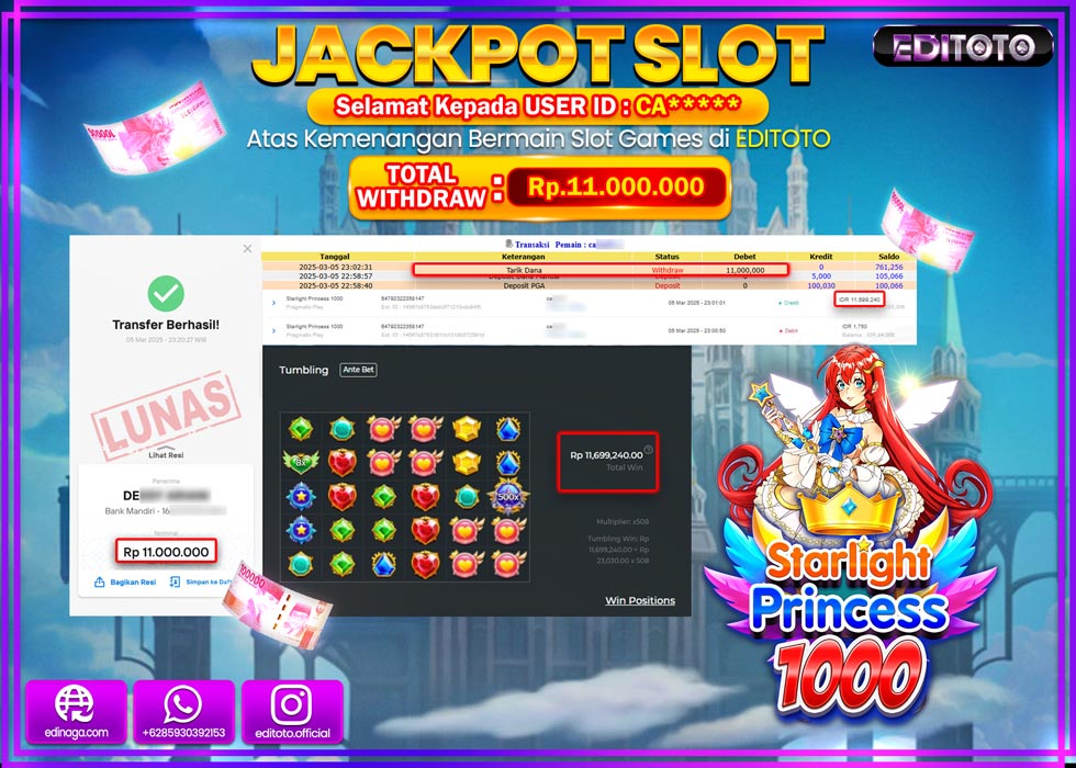 JACKPOT SLOT STARLIGHT PRINCESS 1000  Rp.11.000.000.,- LUNAS