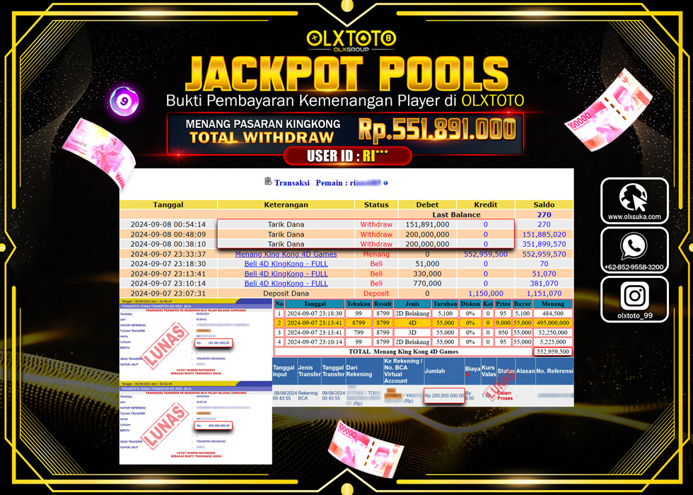 OLXTOTO JACKPOT  TOGEL POOL KINGKONG Rp.551.891.000.,- LUNAS