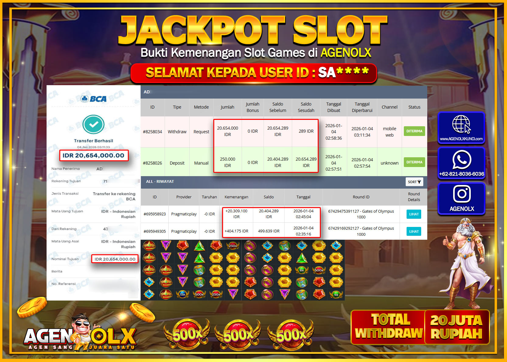 AGENOLX JACKPOT PRAGMATIC PLAY GATES OF OLYMPUS  Rp 20.654.000 - LUNAS