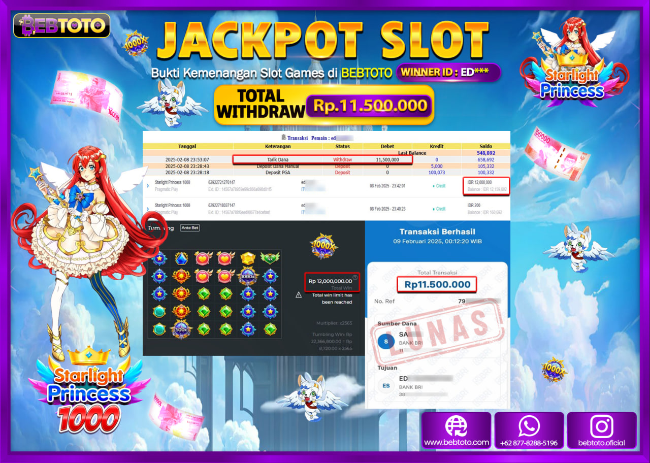 JACKPOT SLOT BEBTOTO STARLIGHT PRINCESS 1000 Rp.11.500.000.,- LUNAS