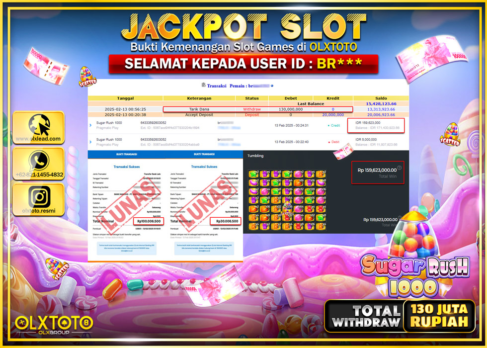 OLXTOTO JACKPOT  SLOT SUGAR RUSH 1000  Rp.130.000.000.,- LUNAS