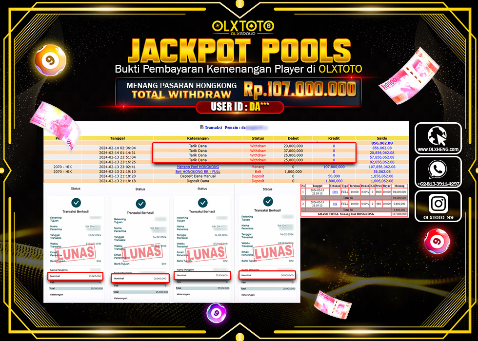 OLXTOTO JACKPOT TOGEL PASARAN HONGKONG Rp.107.000.000.,- LUNAS