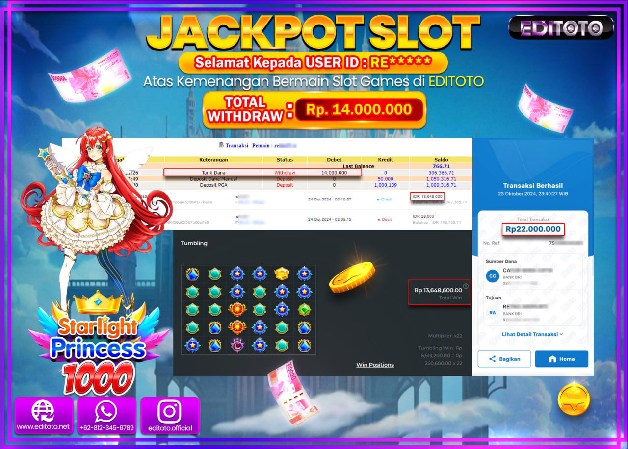 JACKPOT SLOT Starlight Princess 1000 Rp.14.000.000.,- LUNAS