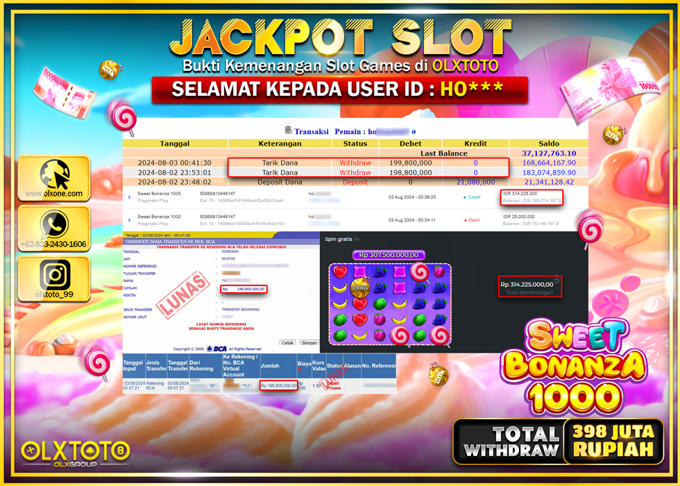 OLXTOTO JACKPOT  SLOT SWEET BONAZA 1000  Rp.398.600.000.,- LUNAS