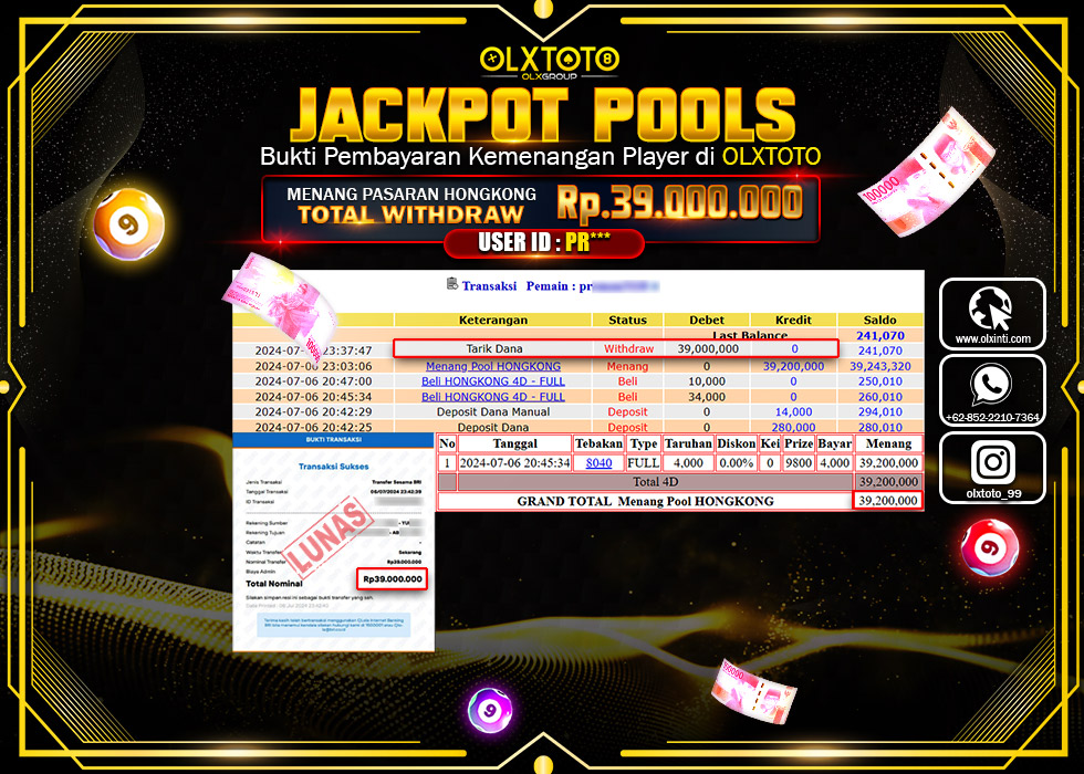 OLXTOTO JACKPOT  TOGEL PASARAN HONGKONG Rp.39.000.000.,- LUNAS