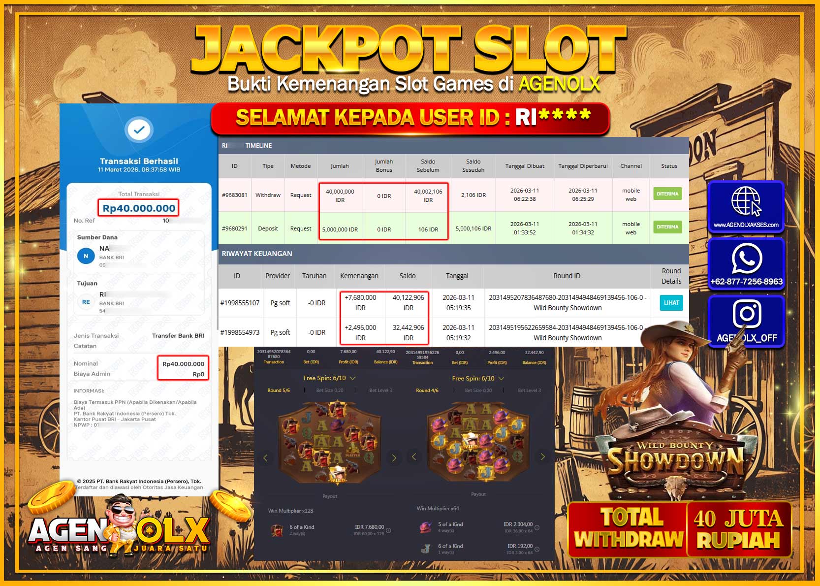 AGENOLX JACKPOT SLOT WILD BOUNTY SHOWDOWN  Rp 40.000.000 - LUNAS