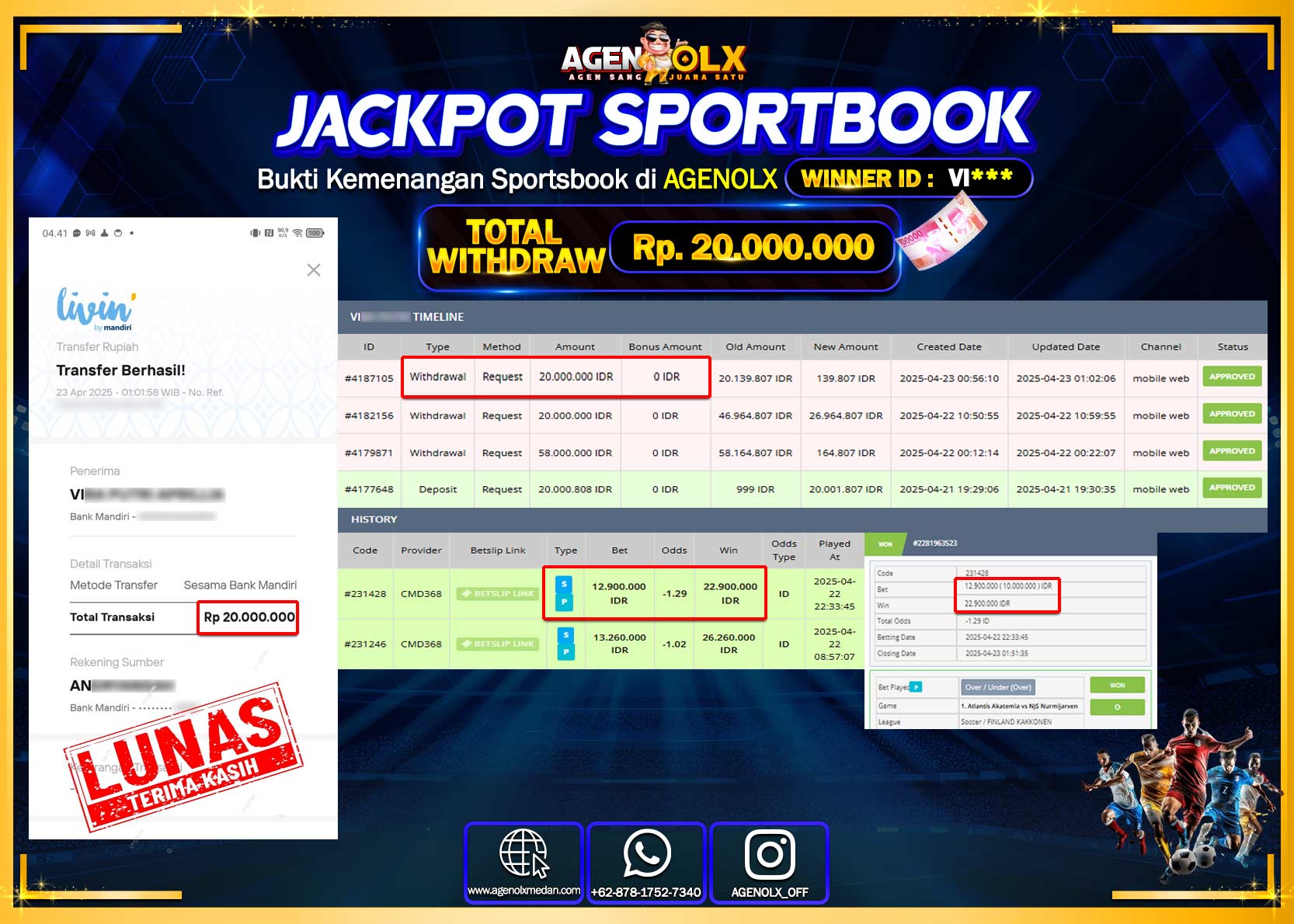 AGENOLX JACKPOT SPORTBOOK Rp 20.000.000,- LUNAS