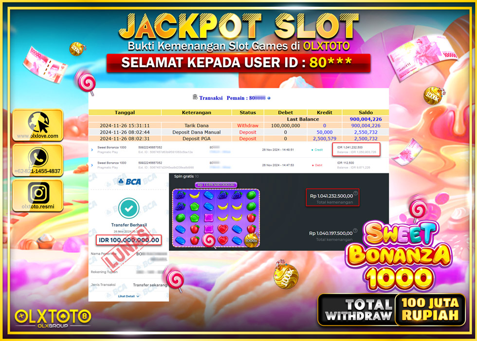 OLXTOTO JACKPOT  SLOT SWEET BONAZA 1000 Rp.100.000.000.,- LUNAS