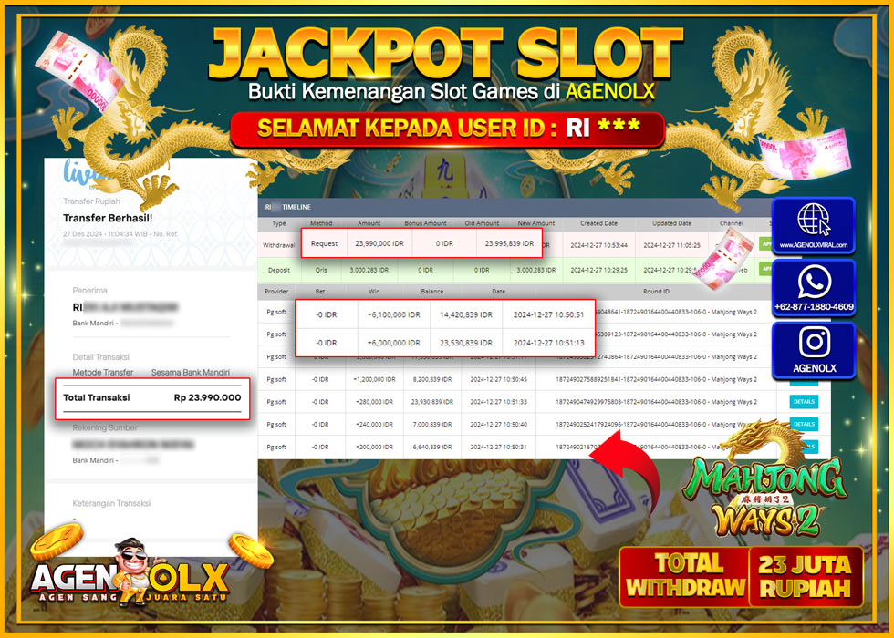 AGENOLX JACKPOT SLOT MAHJONG WAYS 2 Rp 23.000.000,- LUNAS