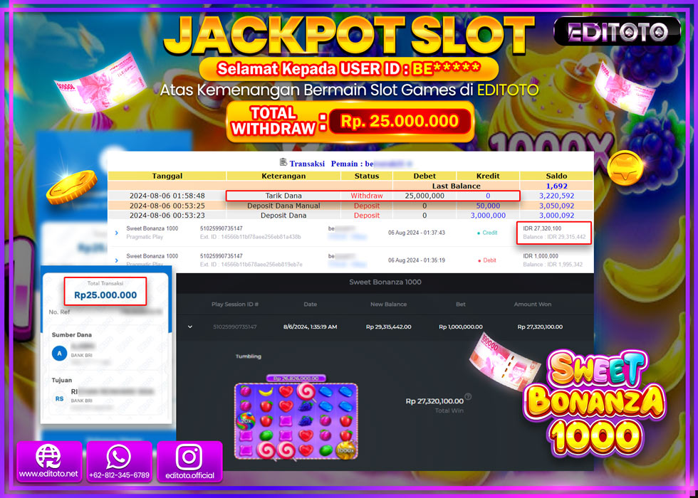 JACKPOT SLOT SWEET BONANZA 1000 Rp.25.000.000.,- LUNAS