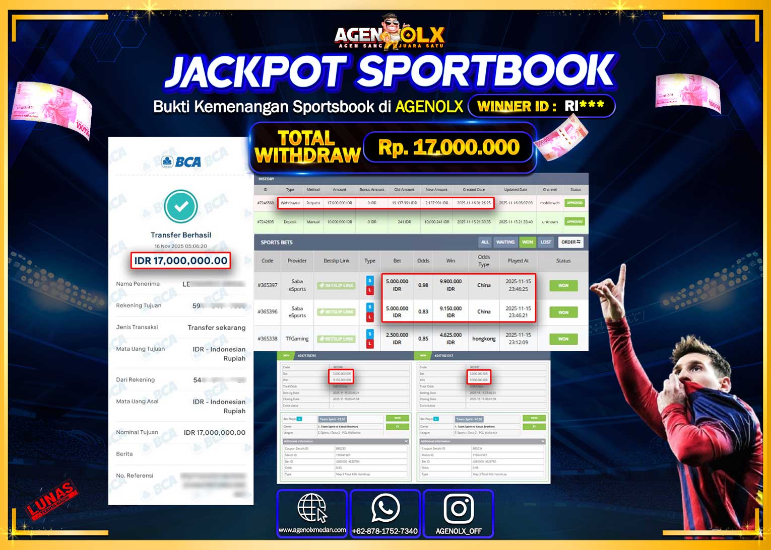 AGENOLX JACKPOT SPORTBOOK Rp 17,000,000,- LUNAS