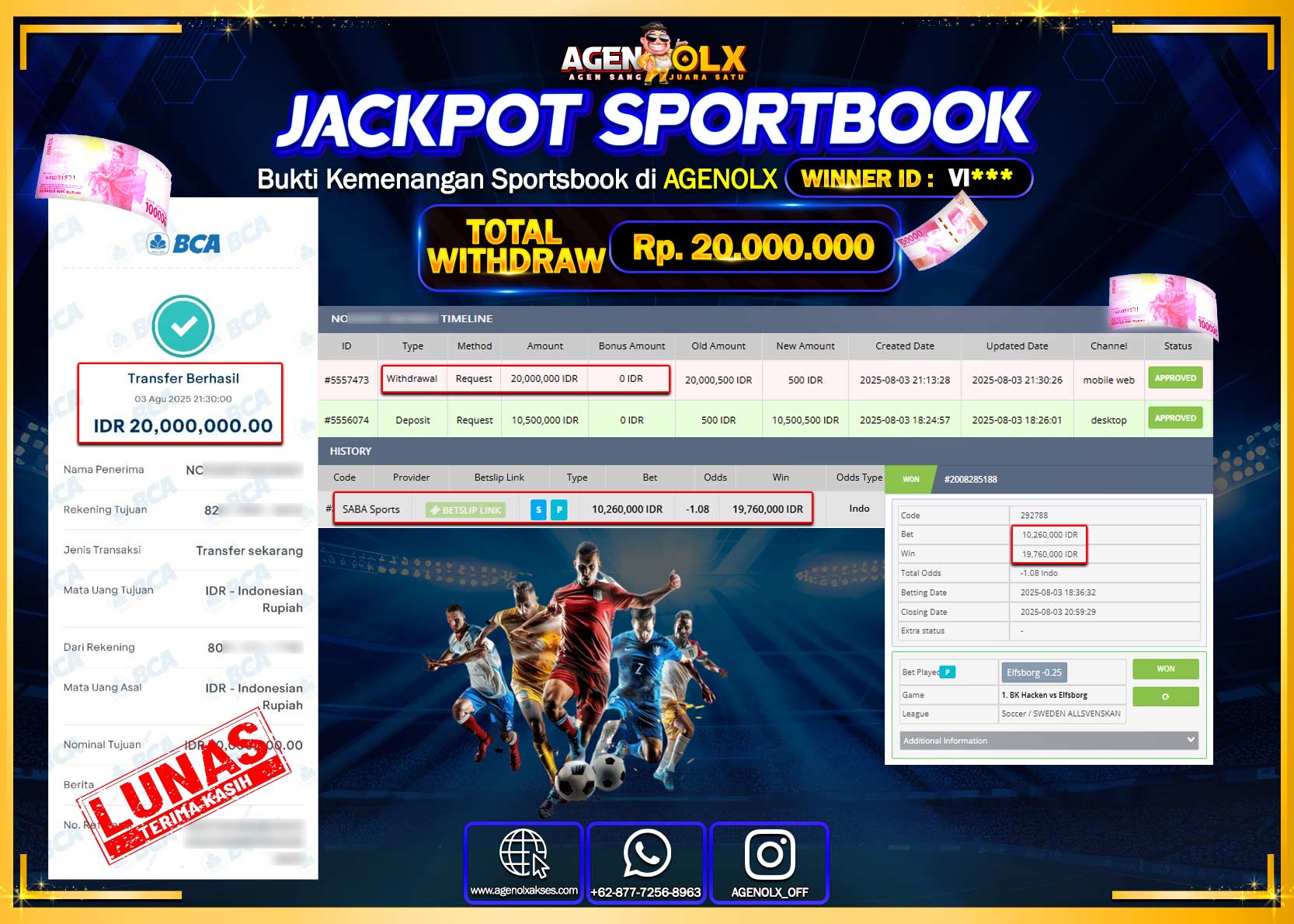 AGENOLX JACKPOT SPORTBOOK Rp 20.000.000,- LUNAS