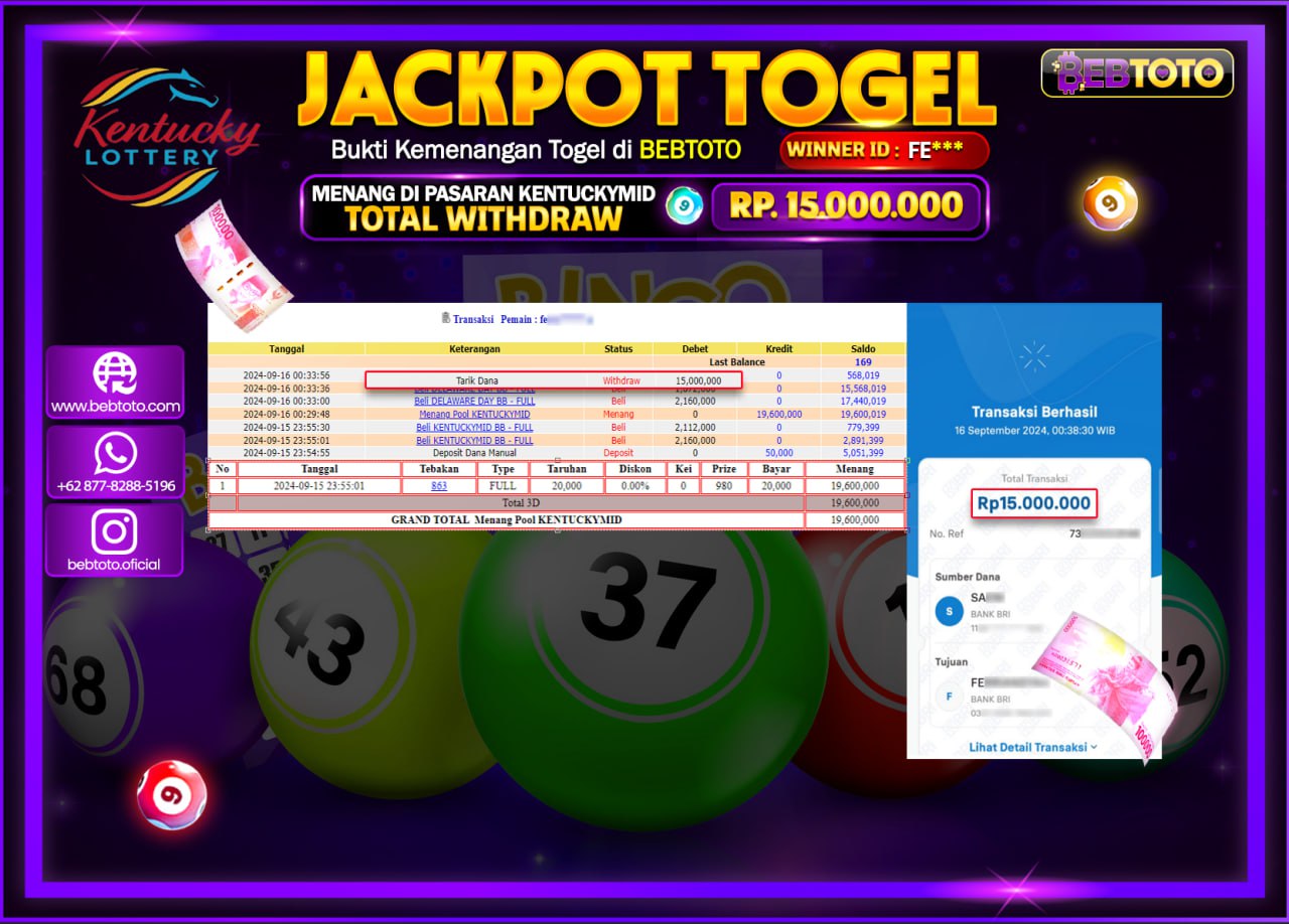 JACKPOT TOGEL BEBTOTO KENTUCKYMID POOLS Rp.15.000.000.,- LUNAS