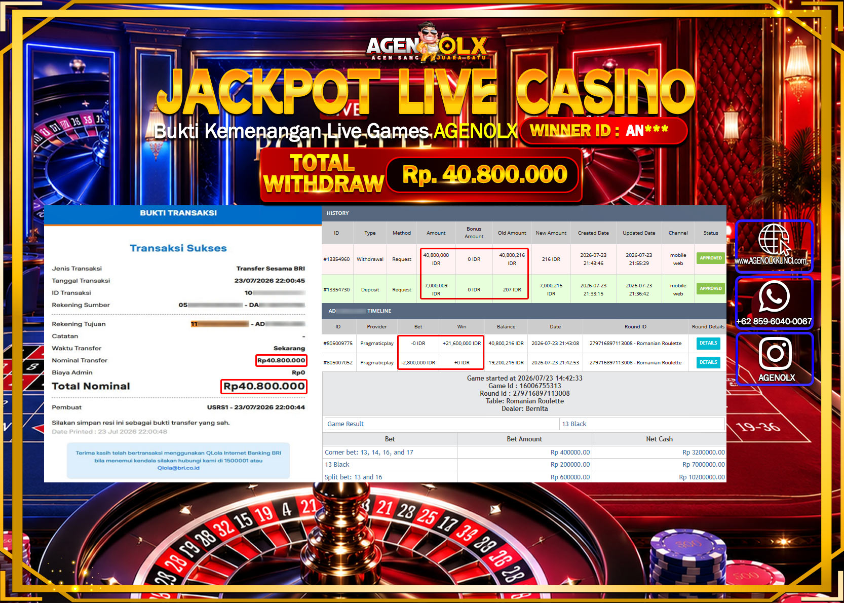 AGENOLX JACKPOT LIVE CASSINO ROMANIAN ROULETTE   Rp  40.800.000 -LUNAS