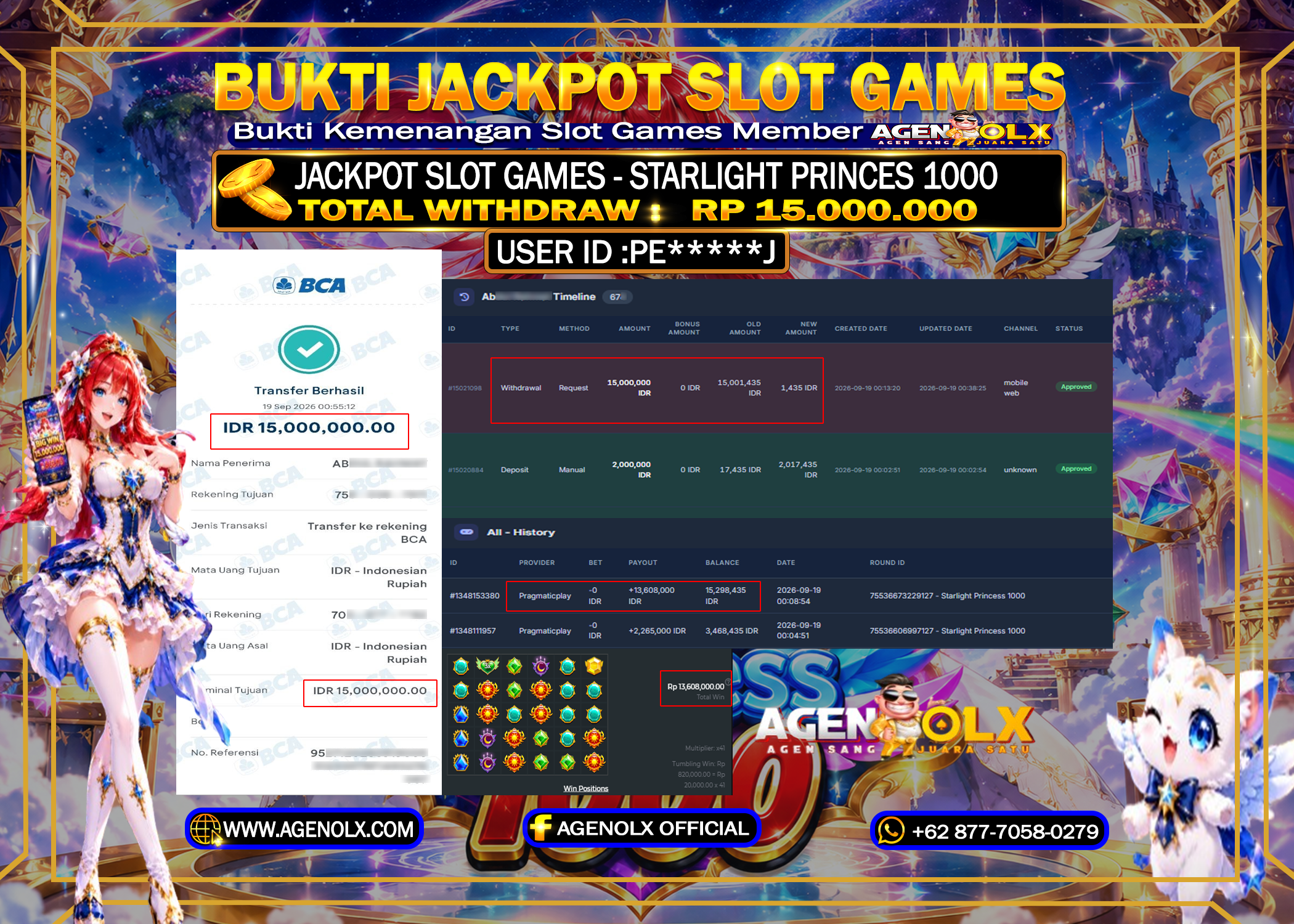 AGENOLX JACKPOT SLOT STARLIGHT PRINCES 1000  RP 15.000.000 - LUNAS