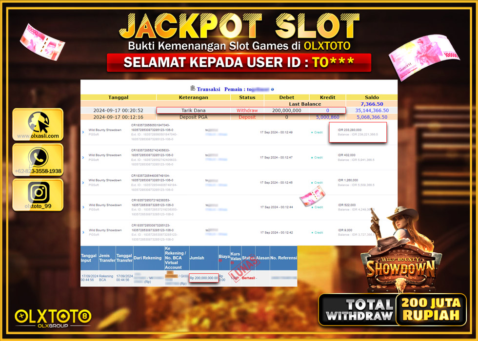 OLXTOTO JACKPOT  SLOT WILD BOUNTY SHOWDOWN Rp.200.000.000.,- LUNAS