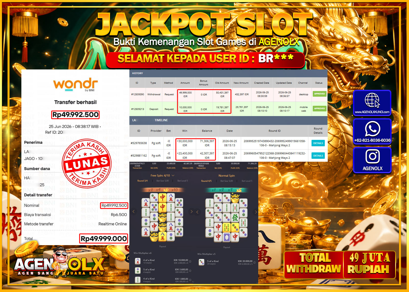 AGENOLX JACKPOT SLOT MAHJONG WAYS 2  Rp 49.999.000- LUNAS