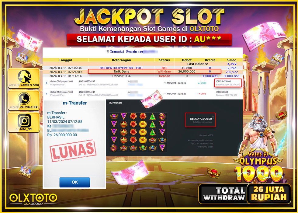 OLXTOTO JACKPOT SLOT GATES OF OLYMPUS 1000 Rp.26.000.000.,- LUNAS