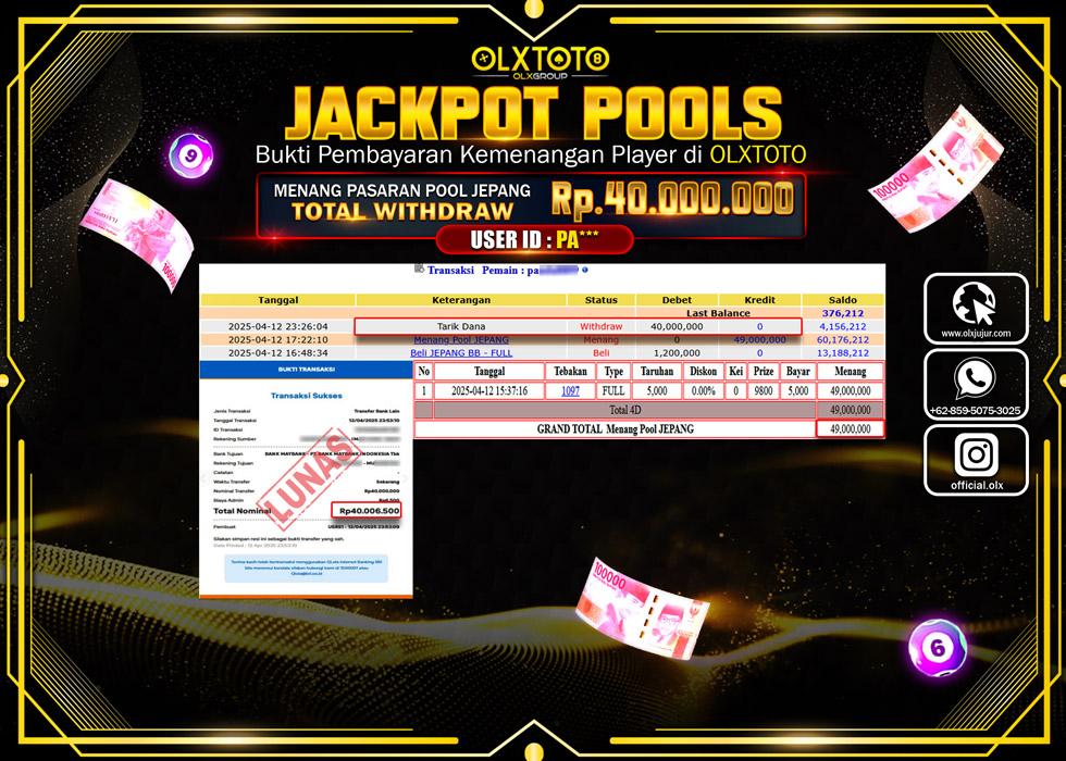 BINTANGSLOT77 JACKPOT TOGEL PASARAN POOL JEPANG Rp.40.000.000.,- LUNAS