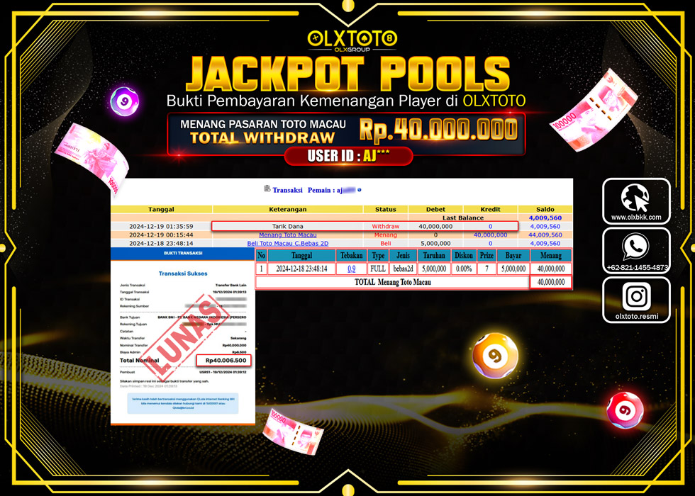 OLXTOTO JACKPOT  TOGEL POOL TOTO MACAU Rp.40.000.000.,- LUNAS