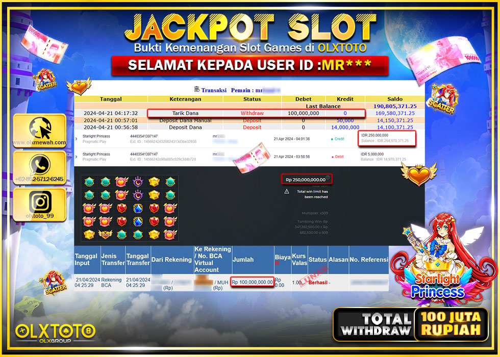 OLXTOTO JACKPOT SLOT STARLIGHT PRINCESS Rp.100.000.000.,- LUNAS