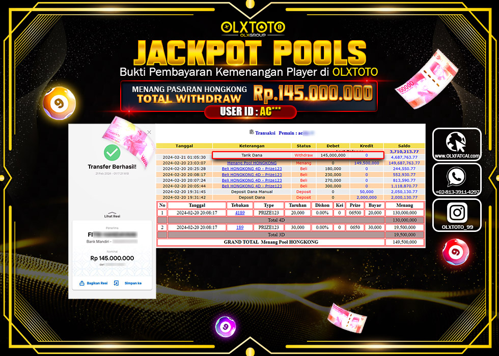 OLXTOTO JACKPOT TOGEL PASARAN HONGKONG Rp.145.000.000.,- LUNAS
