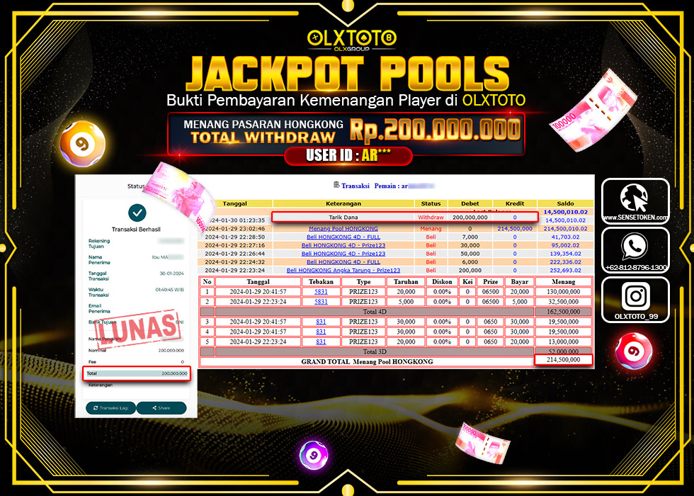 OLXTOTO JACKPOT TOGEL PASARAN HONGKONG  Rp.200.000.000.,- LUNAS