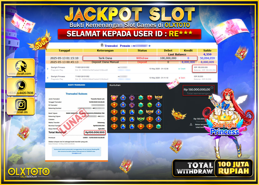 BINTANGSLOT77 JACKPOT SLOT STARLIGHT PRINCESS  Rp.100.000.000.,- LUNAS