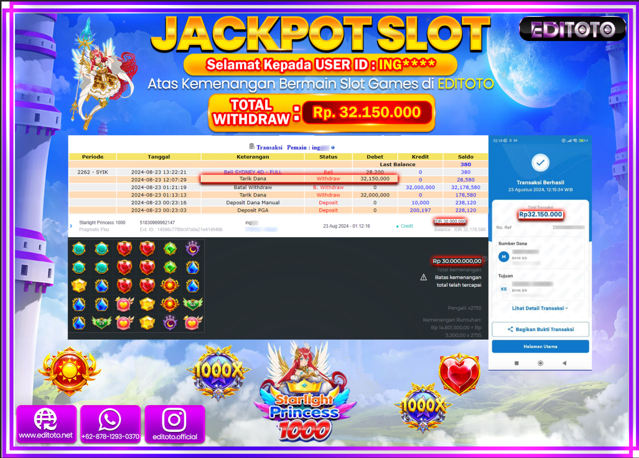 JACKPOT SLOT STARLIGHT PRINCESS 1000  Rp.32.150.000.,- LUNAS