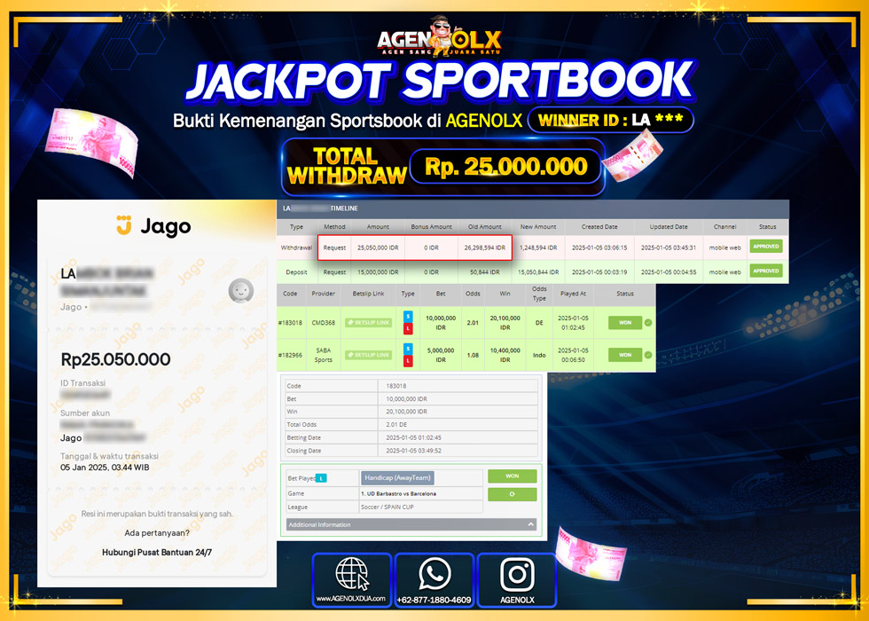AGENOLX JACKPOT SPORTBOOK Rp 25.000.000,- LUNAS
