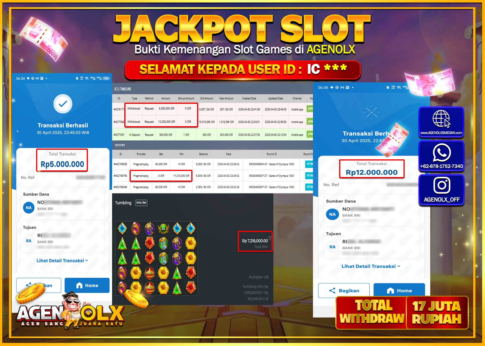 AGENOLX JACKPOT SLOT GATE OF OLYMPUS 1000 Rp 17.000.000,- LUNAS