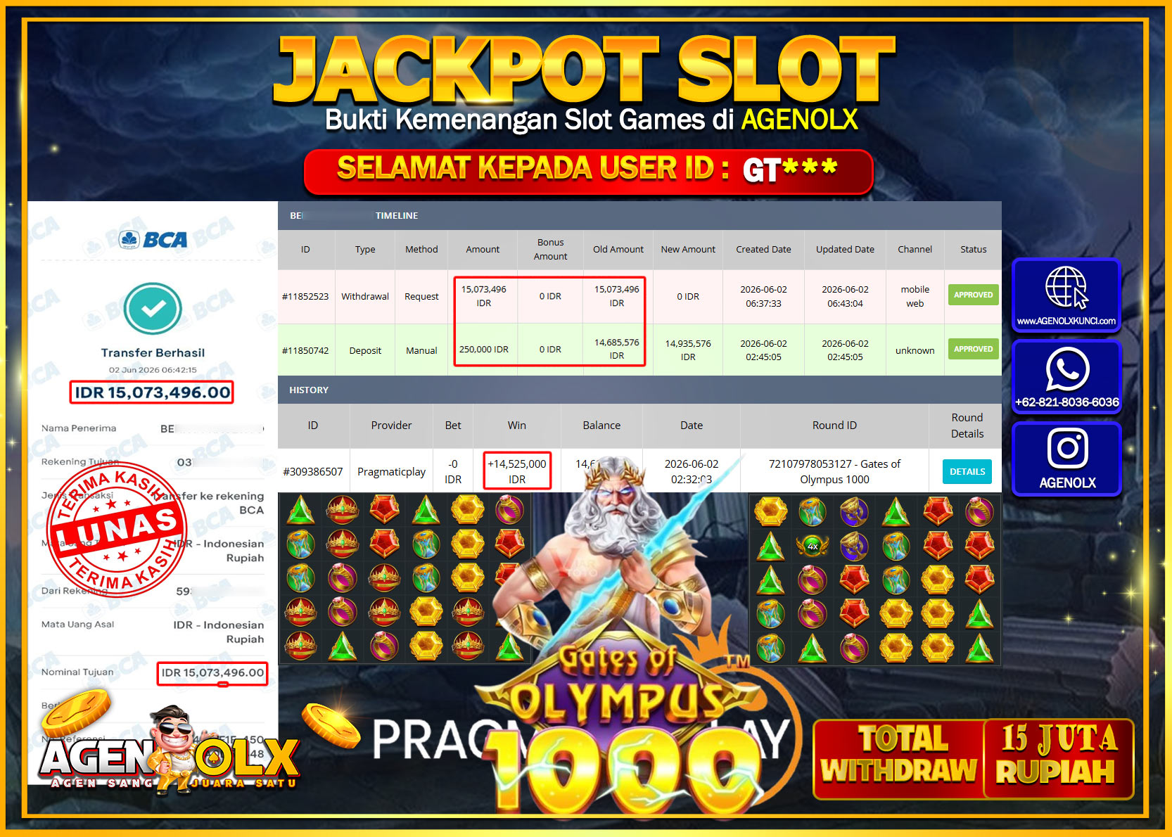 AGENOLX JACKPOT SLOT GATES OF OLYMPUS 1000  Rp 15.073.496- LUNAS