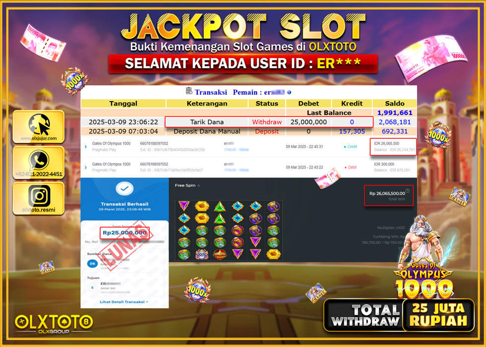 OLXTOTO JACKPOT GATES OF OLYMPUS 1000 Rp.25.000.000.,- LUNAS