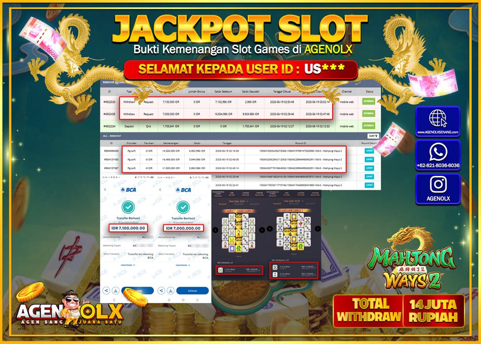 AGENOLX JACKPOT SLOT MAHJONG WAYS 2  Rp 14.100.000,- LUNAS