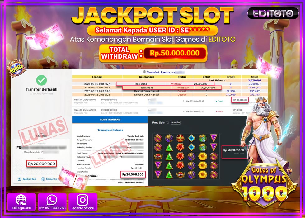 JACKPOT SLOT GATES OF OLYMPUS 1000  Rp.50.000.000.,- LUNAS