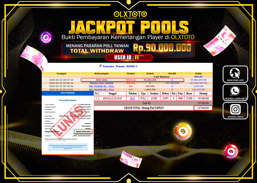 OLXTOTO JACKPOT TOGEL PASARAN TAIWAN Rp.90.000.000.,- LUNAS
