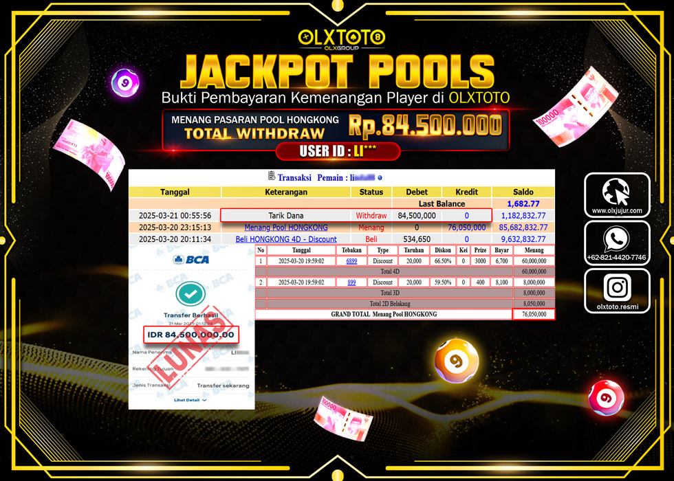 OLXTOTO JACKPOT TOGEL PASARAN POOL HONGKONG Rp.84.500.000.,- LUNAS