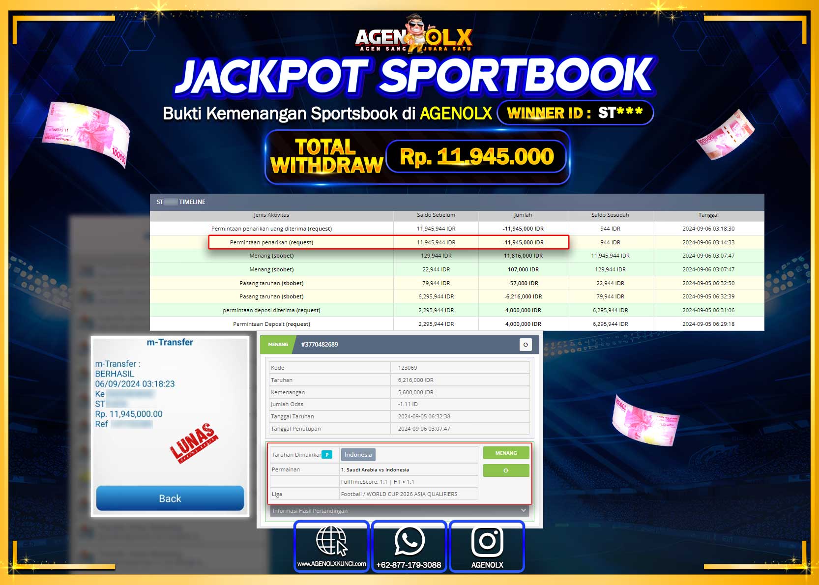 AGENOLX JACKPOT SPOORTBOOK Rp.11.945.000,- LUNAS