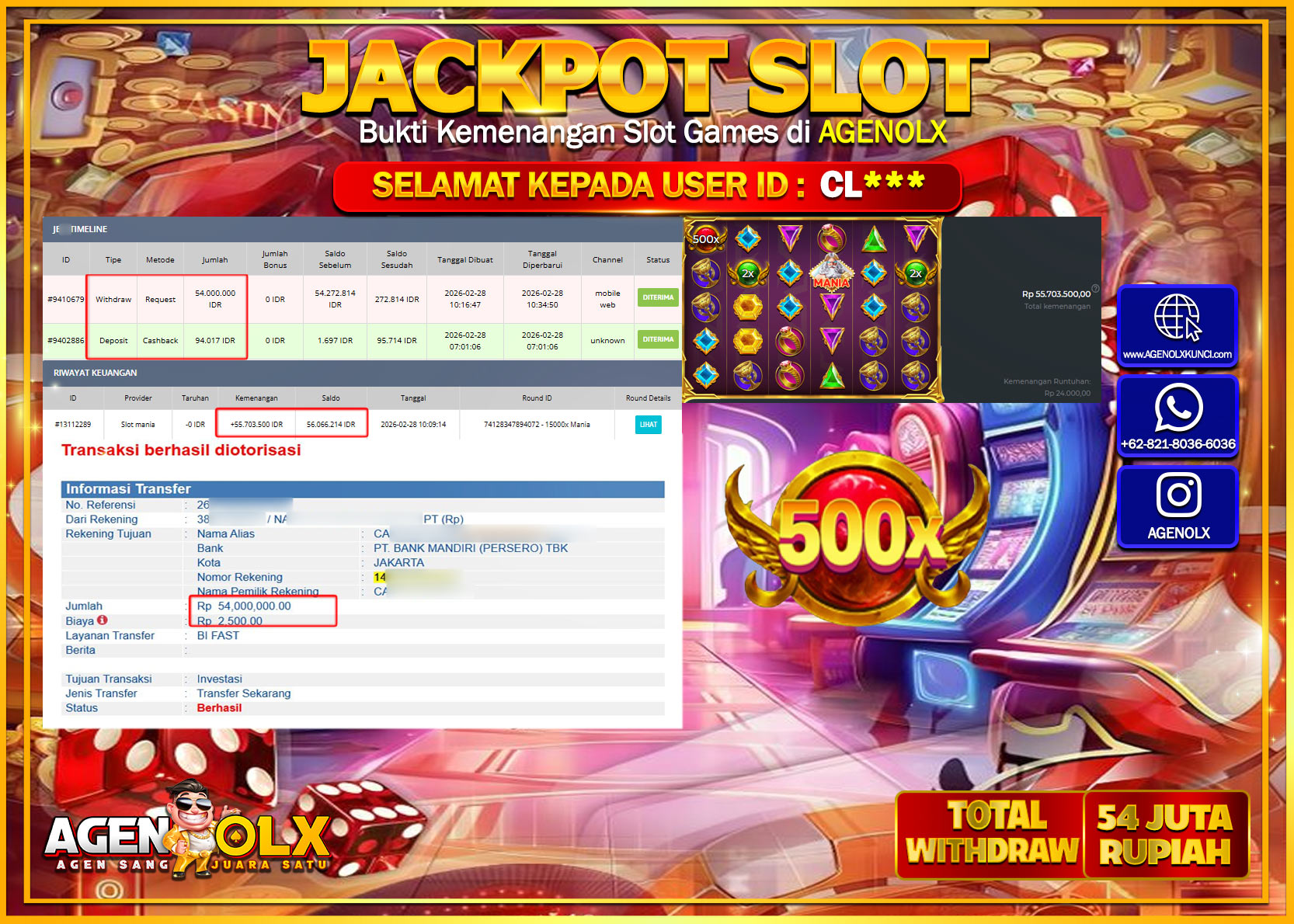 AGENOLX JACKPOT SLOT MANIA GATES OF OLYMPUS  Rp 54.000.000 - LUNAS