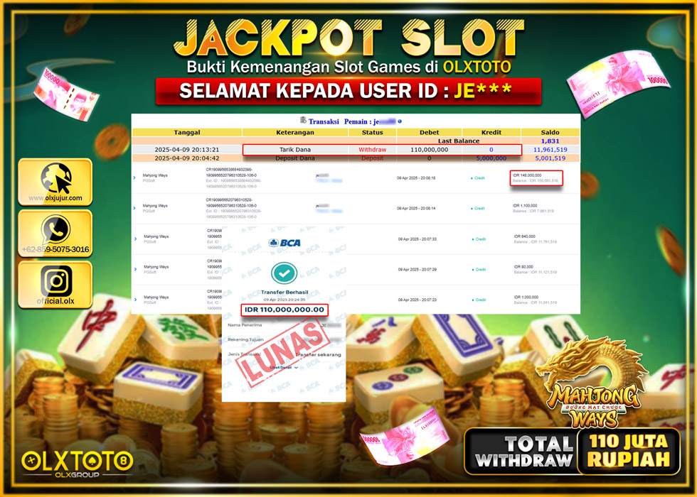 BINTANGSLOT77 JACKPOT SLOT MAHJONG WAYS  Rp.110.000.000.,- LUNAS
