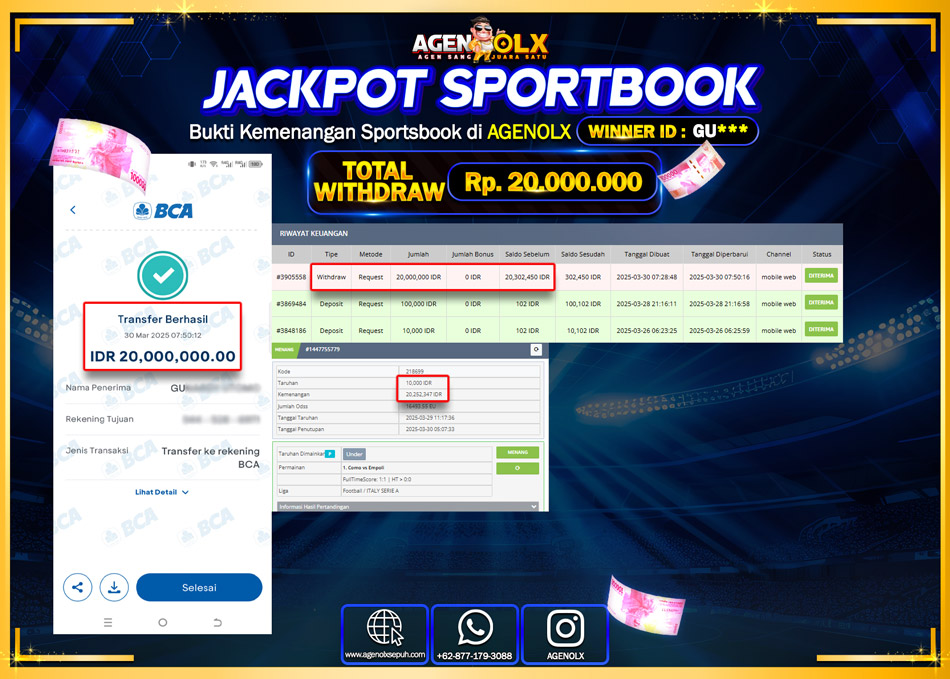 AGENOLX JACKPOT SPOORTBOOK Rp 20.000.000,- LUNAS