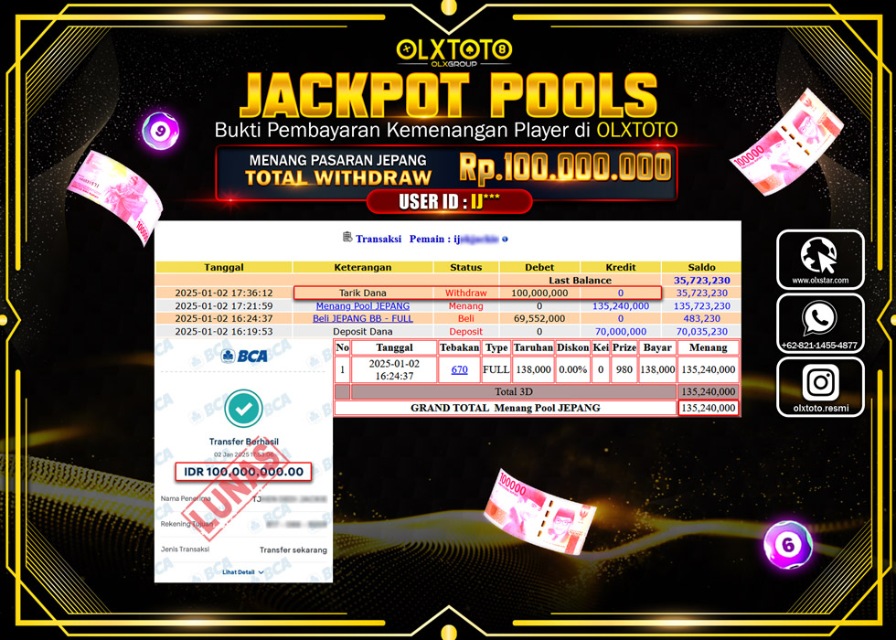OLXTOTO JACKPOT  TOGEL POOL JEPANG Rp.100.000.000.,- LUNAS