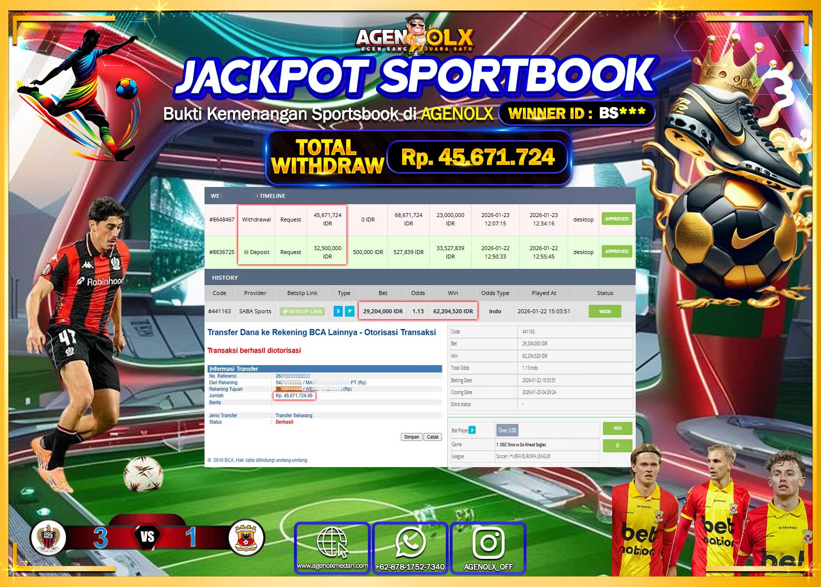 AGENOLX JACKPOT SABASPORTS Rp 45.671.724 - LUNAS