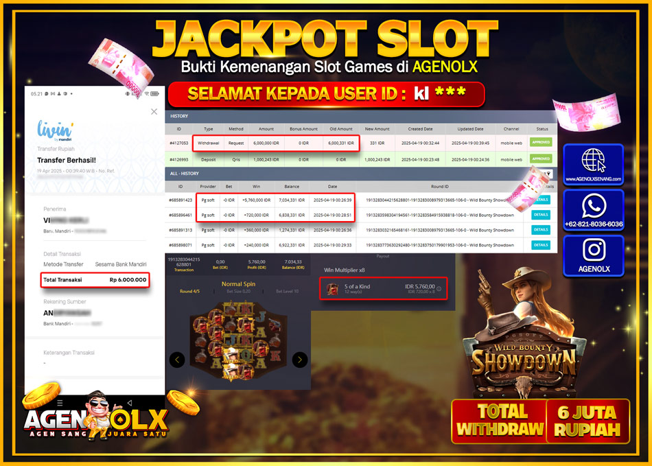 AGENOLX JACKPOT SLOT WILD BOUNTHY SHOWDOWN  Rp 6.000.000,- LUNAS