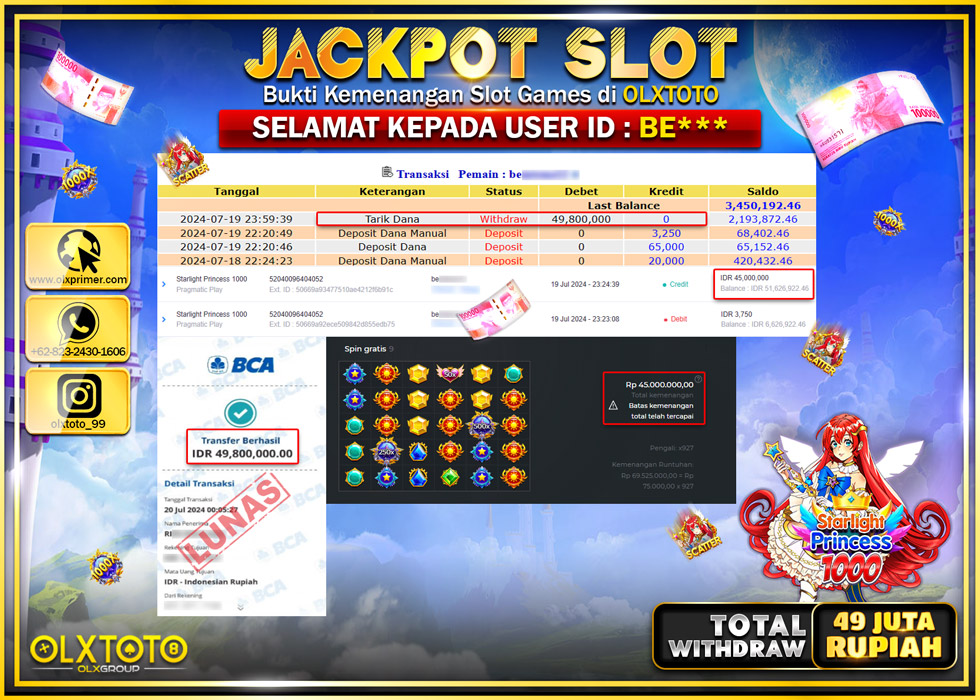 OLXTOTO JACKPOT  SLOT STARLIGHT PRINCESS 1000  Rp.49.800.000.,- LUNAS