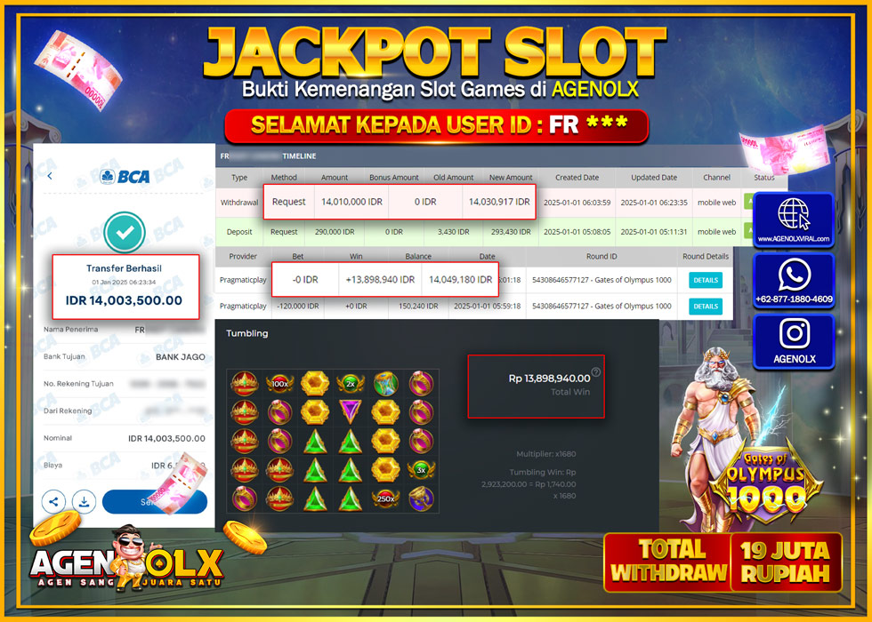 AGENOLX JACKPOT SLOT GATES OF OLYMPUS 1000 Rp 14.000.000,- LUNAS